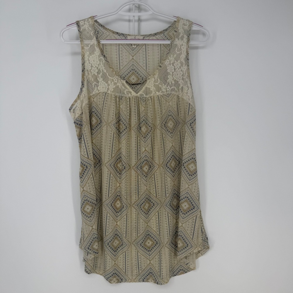 Ember Missy Tank Top‎ Womens XL Cream Geometric Lace Boho Cottagecore Whimsigoth